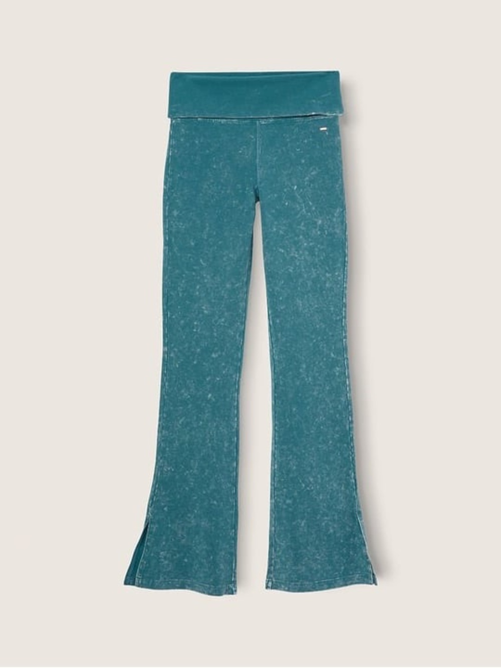 PINK Victoria’s Secret Teal Acid Wash Foldover Flare Yoga Pants Small - Picture 2 of 11